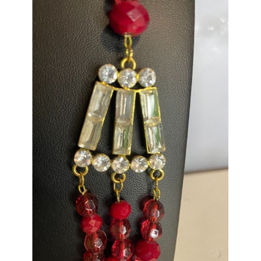 Red Plunder Beaded Layered Statement Necklace Len… - image 6